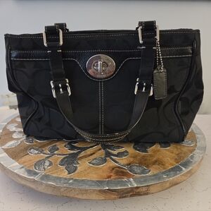 COACH Hampton F1446 Lg Black Sig Canvas Carryall Tote